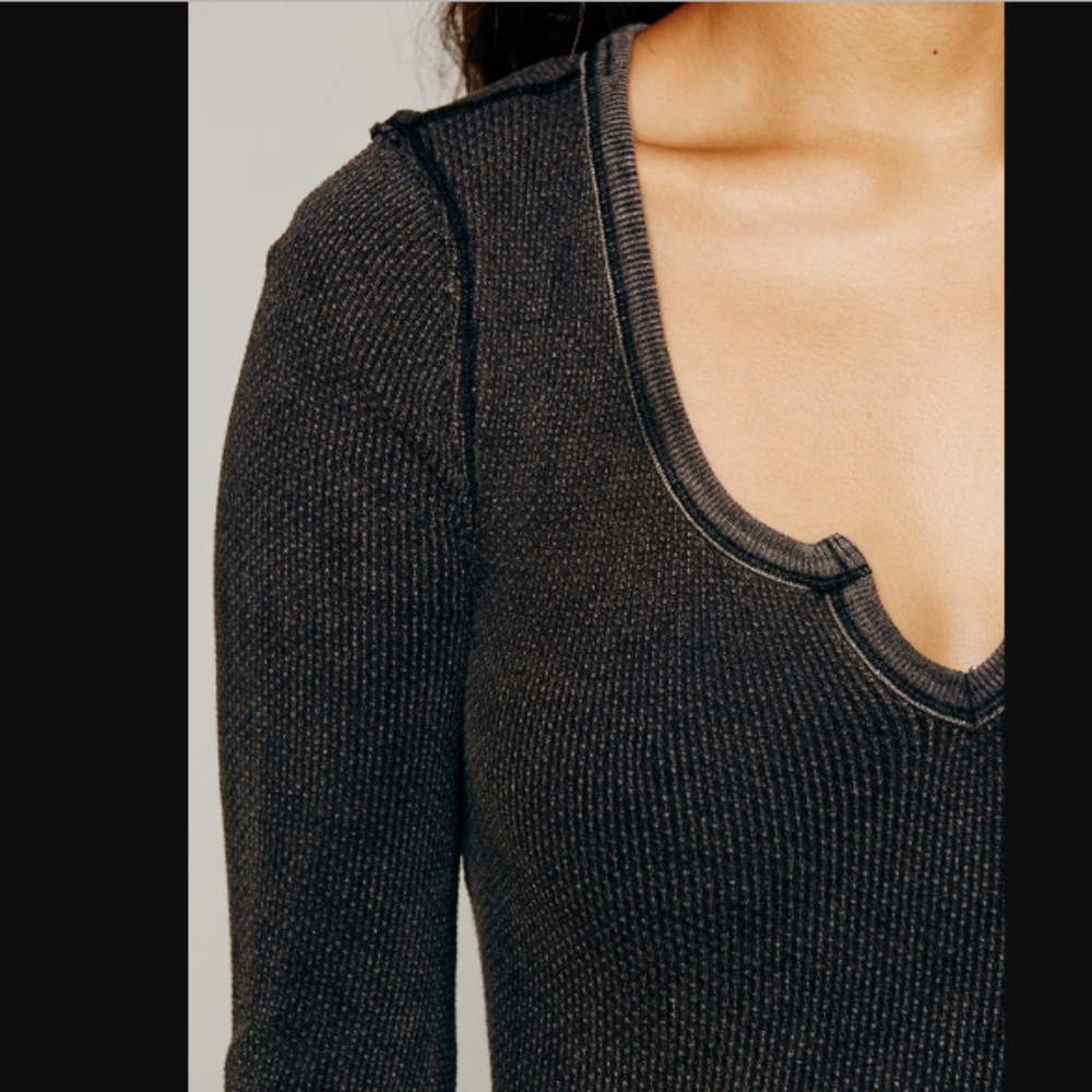 We The Free Kyoto Cuff Thermal Black Top Shirt Tee - Picture 4 of 8
